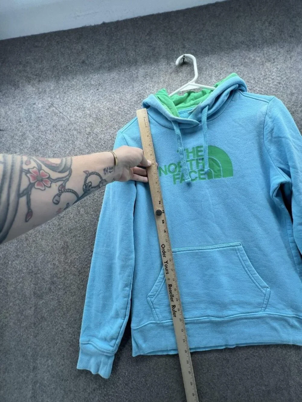 The North Face Hoodie Womens Small Blue Fleece Logo Pullover Kangaroo Pocket